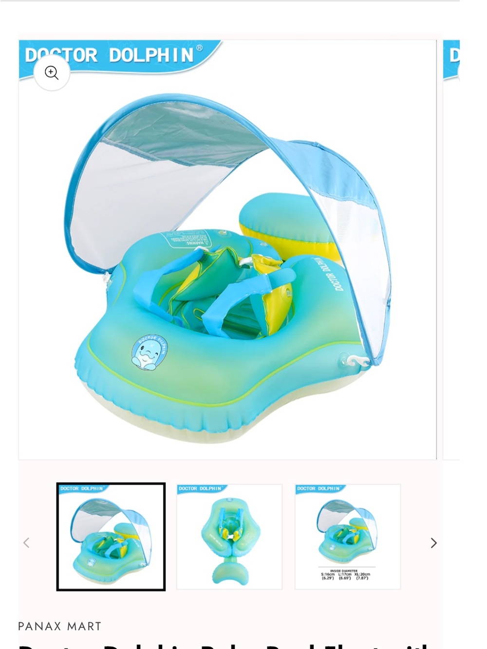 Doctor Dolphin Inflatable Baby Float with Sun Canopy - Aqua & Yellow